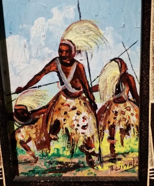 Tablou cu razboinici tribali Tutsi din Rwanda